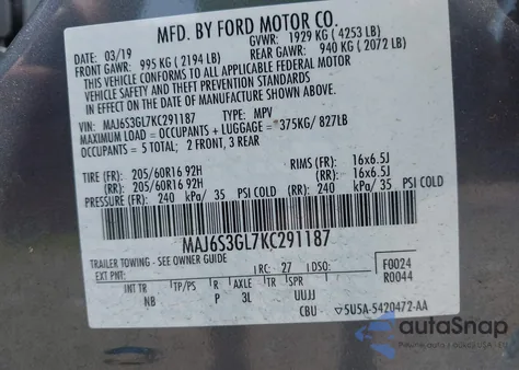 2019 Ford Ecosport Se from USA, damaged, VIN MAJ6S3GL7KC291187